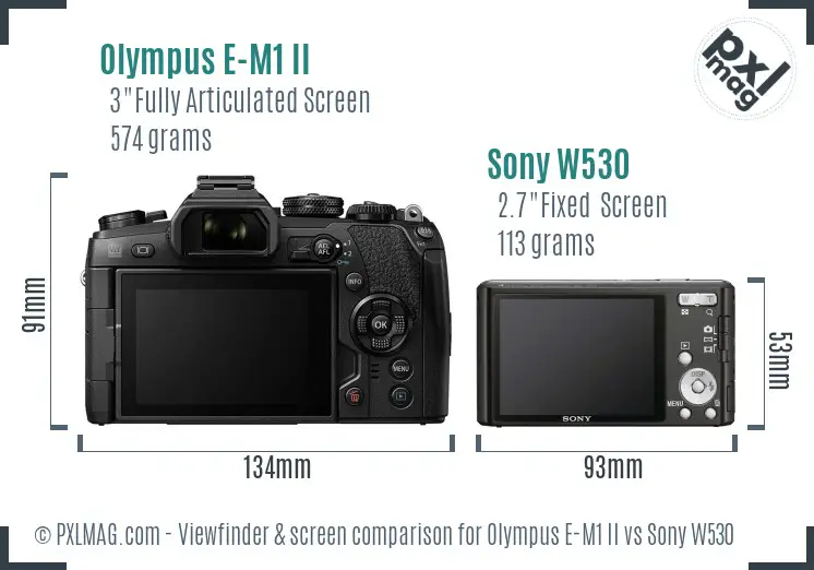 Olympus E-M1 II vs Sony W530 Screen and Viewfinder comparison