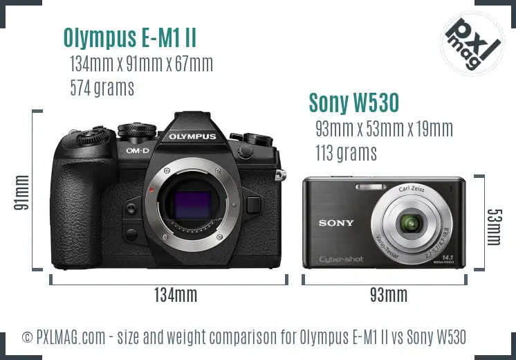 Olympus E-M1 II vs Sony W530 size comparison