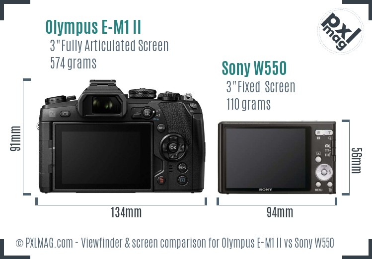 Olympus E-M1 II vs Sony W550 Screen and Viewfinder comparison