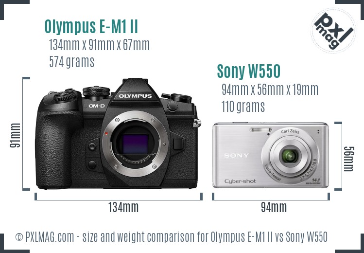 Olympus E-M1 II vs Sony W550 size comparison