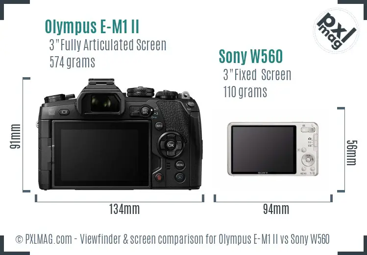 Olympus E-M1 II vs Sony W560 Screen and Viewfinder comparison