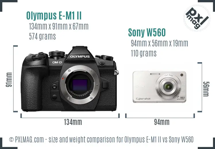 Olympus E-M1 II vs Sony W560 size comparison