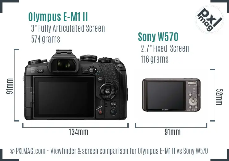 Olympus E-M1 II vs Sony W570 Screen and Viewfinder comparison