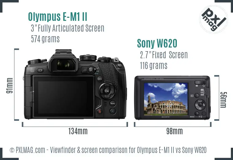 Olympus E-M1 II vs Sony W620 Screen and Viewfinder comparison