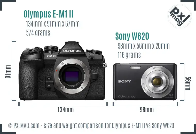 Olympus E-M1 II vs Sony W620 size comparison