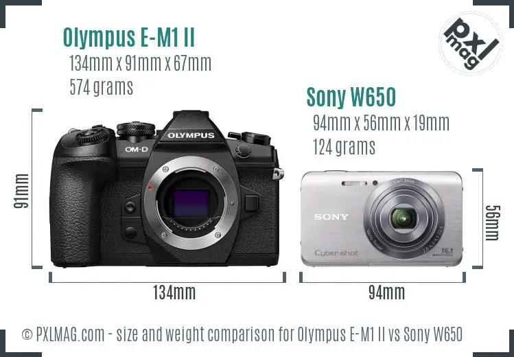 Olympus E-M1 II vs Sony W650 size comparison