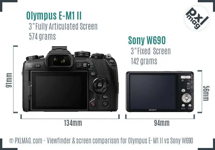Olympus E-M1 II vs Sony W690 Screen and Viewfinder comparison