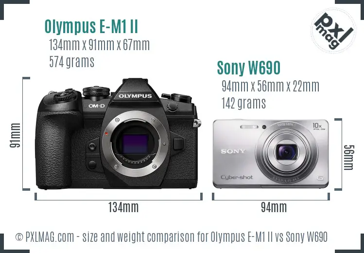 Olympus E-M1 II vs Sony W690 size comparison