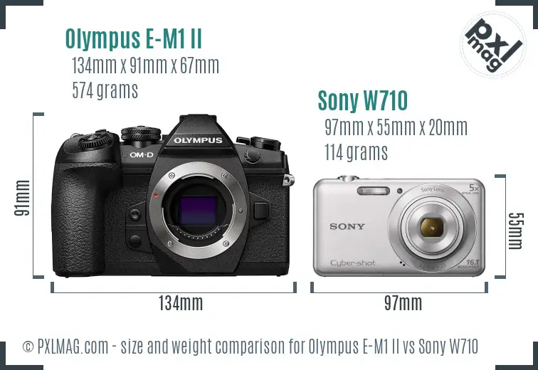 Olympus E-M1 II vs Sony W710 size comparison