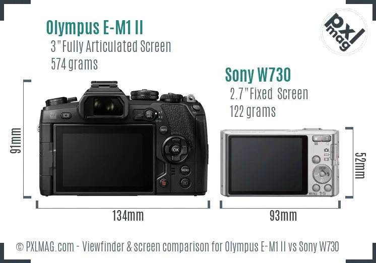 Olympus E-M1 II vs Sony W730 Screen and Viewfinder comparison