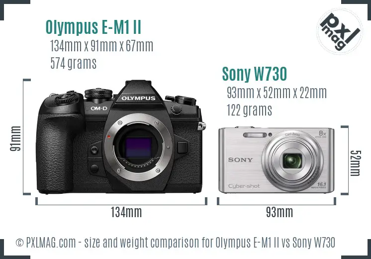 Olympus E-M1 II vs Sony W730 size comparison