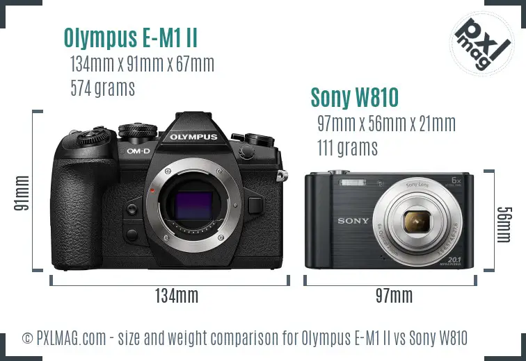 Olympus E-M1 II vs Sony W810 size comparison