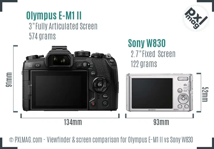 Olympus E-M1 II vs Sony W830 Screen and Viewfinder comparison