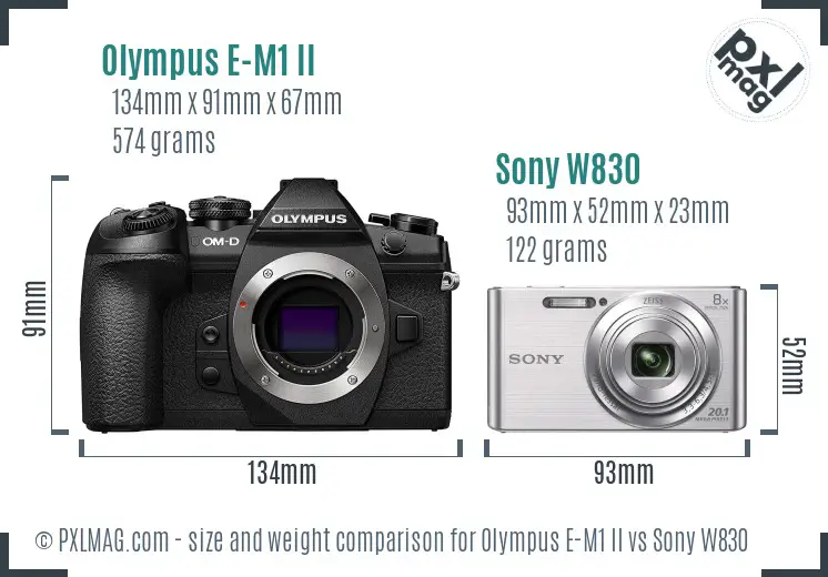 Olympus E-M1 II vs Sony W830 size comparison