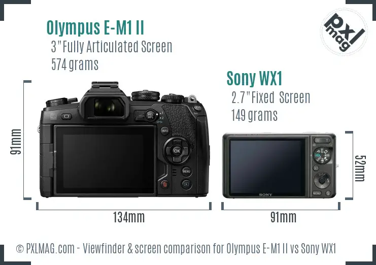 Olympus E-M1 II vs Sony WX1 Screen and Viewfinder comparison