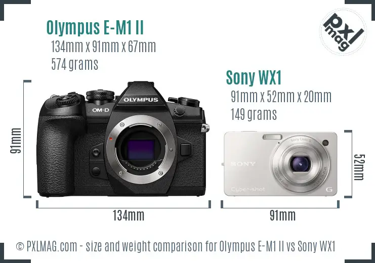 Olympus E-M1 II vs Sony WX1 size comparison