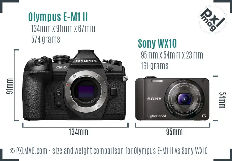 Olympus E-M1 II vs Sony WX10 size comparison