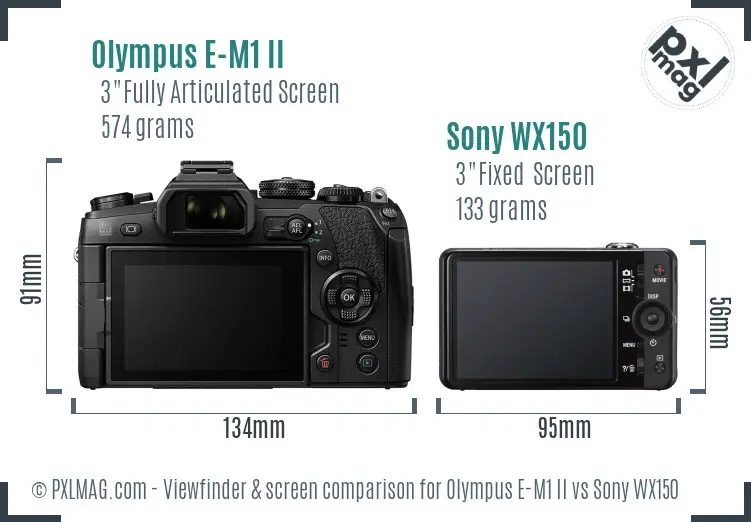 Olympus E-M1 II vs Sony WX150 Screen and Viewfinder comparison