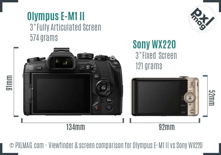 Olympus E-M1 II vs Sony WX220 Screen and Viewfinder comparison