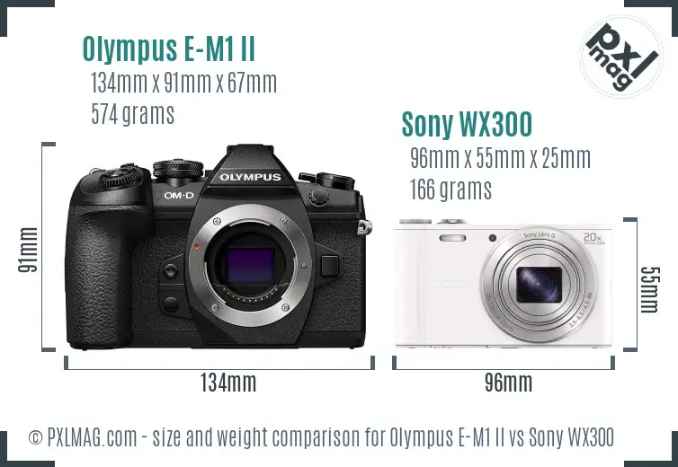 Olympus E-M1 II vs Sony WX300 size comparison