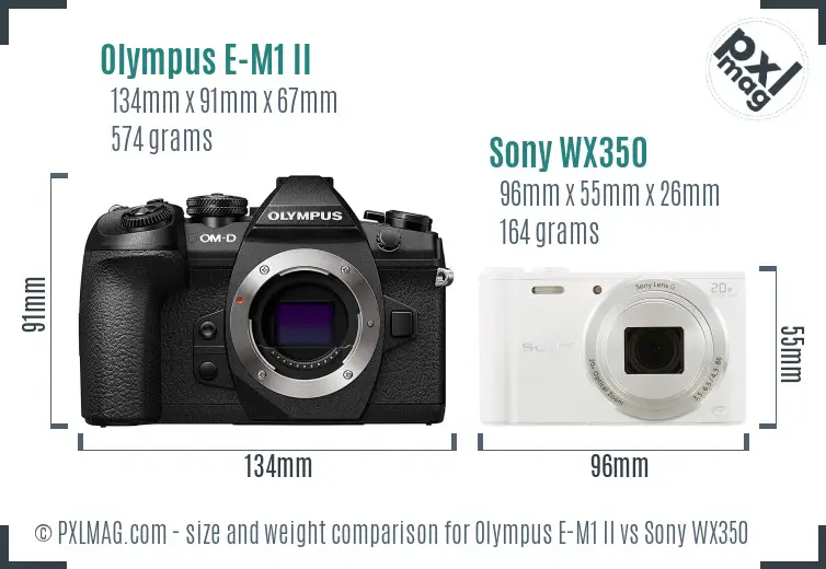 Olympus E-M1 II vs Sony WX350 size comparison