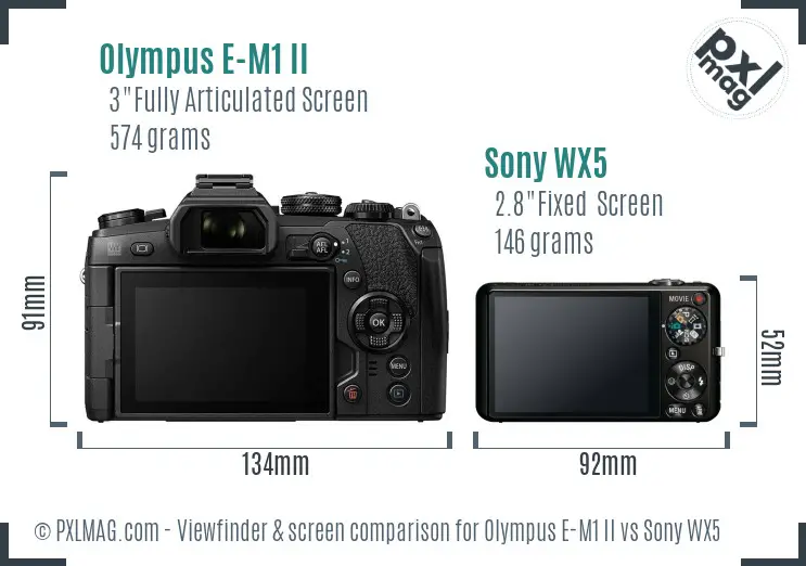 Olympus E-M1 II vs Sony WX5 Screen and Viewfinder comparison