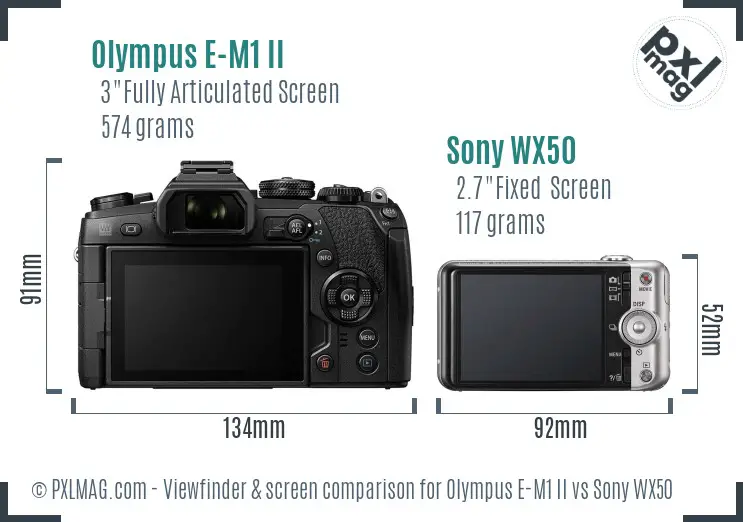 Olympus E-M1 II vs Sony WX50 Screen and Viewfinder comparison