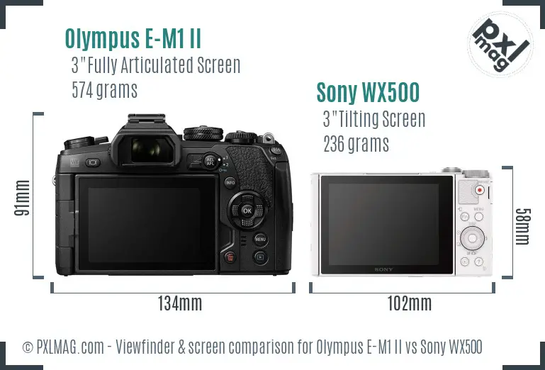 Olympus E-M1 II vs Sony WX500 Screen and Viewfinder comparison