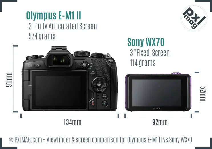 Olympus E-M1 II vs Sony WX70 Screen and Viewfinder comparison