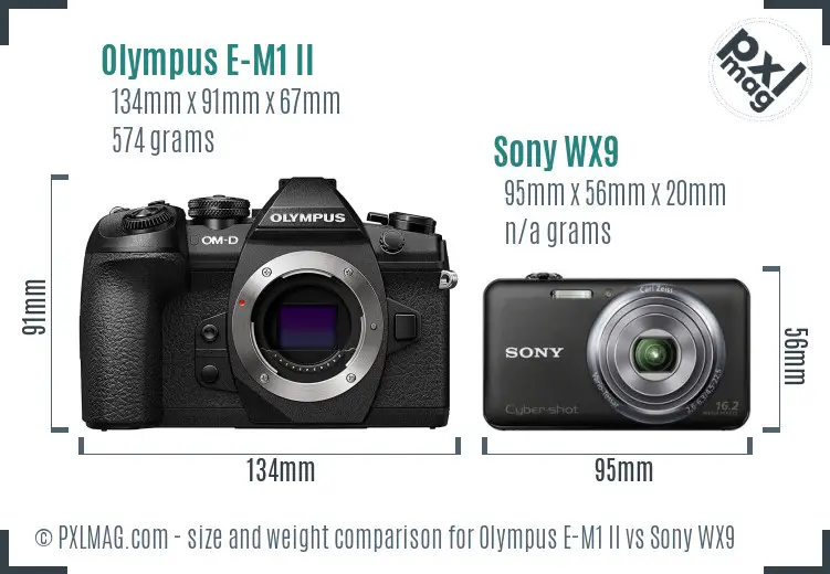 Olympus E-M1 II vs Sony WX9 size comparison