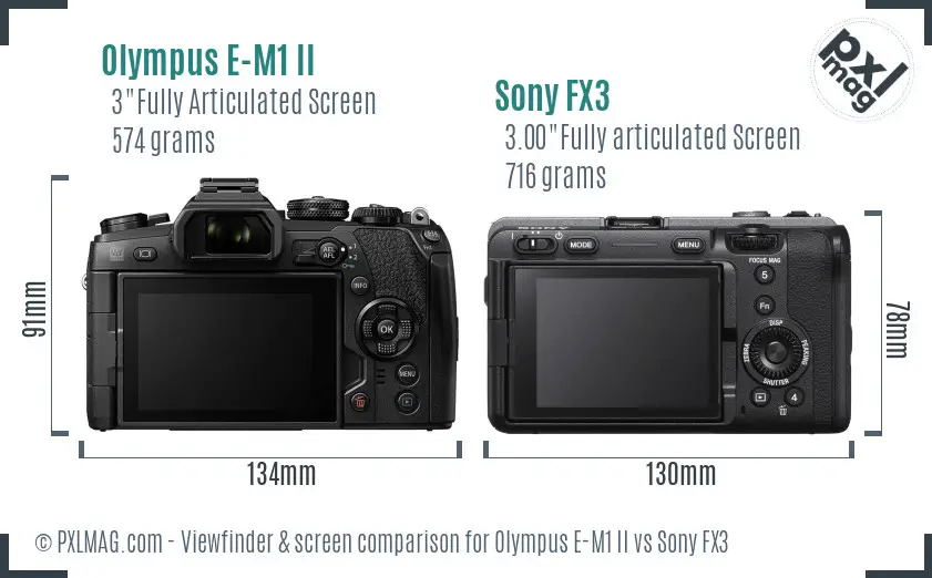 Olympus E-M1 II vs Sony FX3 Screen and Viewfinder comparison