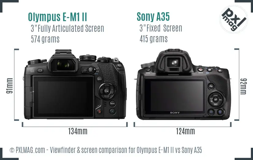 Olympus E-M1 II vs Sony A35 Screen and Viewfinder comparison