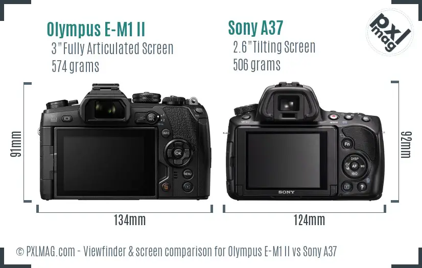 Olympus E-M1 II vs Sony A37 Screen and Viewfinder comparison