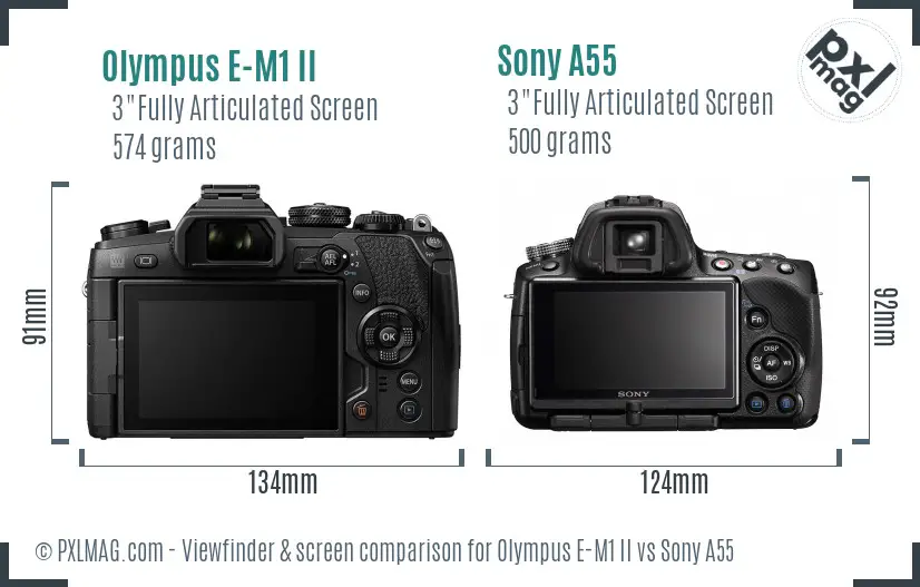 Olympus E-M1 II vs Sony A55 Screen and Viewfinder comparison