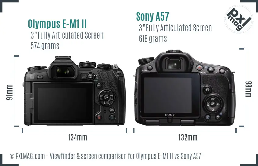 Olympus E-M1 II vs Sony A57 Screen and Viewfinder comparison