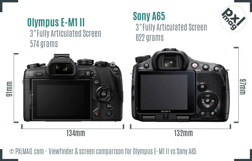 Olympus E-M1 II vs Sony A65 Screen and Viewfinder comparison