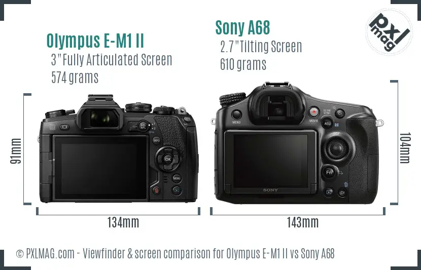 Olympus E-M1 II vs Sony A68 Screen and Viewfinder comparison