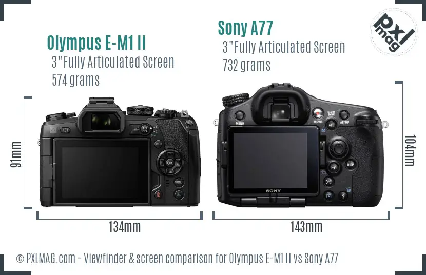 Olympus E-M1 II vs Sony A77 Screen and Viewfinder comparison