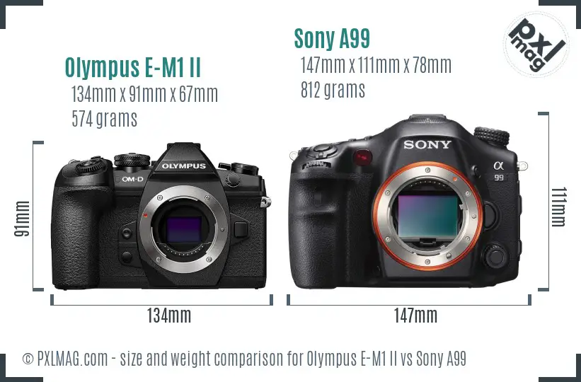 Olympus E-M1 II vs Sony A99 size comparison Olympus E-M1 II vs Sony A99 size comparison