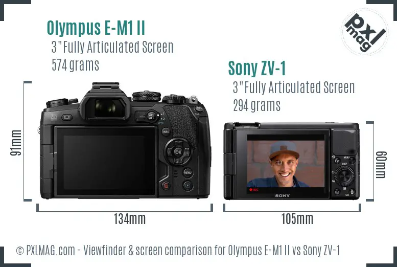 Olympus E-M1 II vs Sony ZV-1 Screen and Viewfinder comparison