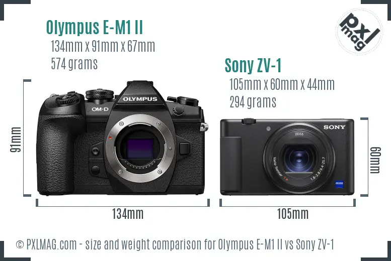 Olympus E-M1 II vs Sony ZV-1 size comparison