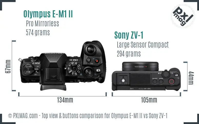 Olympus E-M1 II vs Sony ZV-1 top view buttons comparison