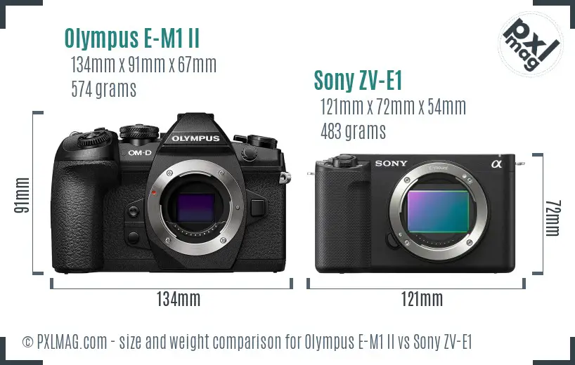 Olympus E-M1 II vs Sony ZV-E1 size comparison