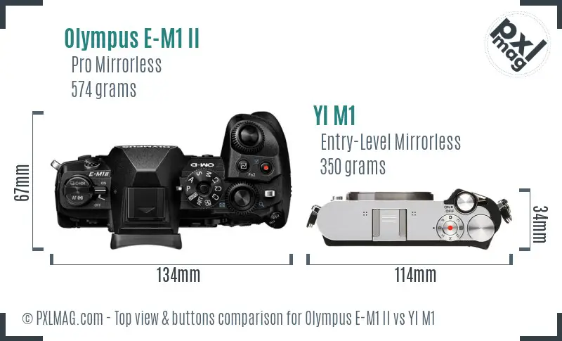 Olympus E-M1 II vs YI M1 top view buttons comparison