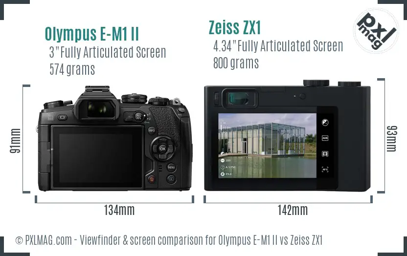 Olympus E-M1 II vs Zeiss ZX1 Screen and Viewfinder comparison