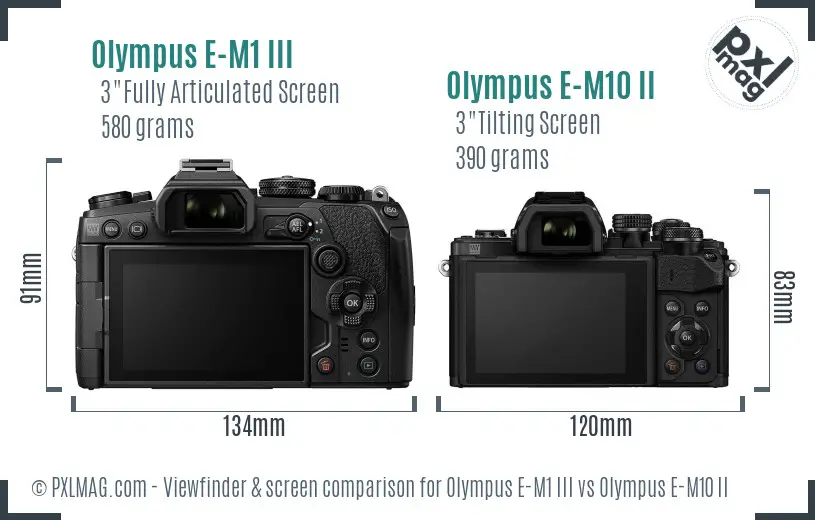 Olympus E-M1 III vs Olympus E-M10 II Screen and Viewfinder comparison