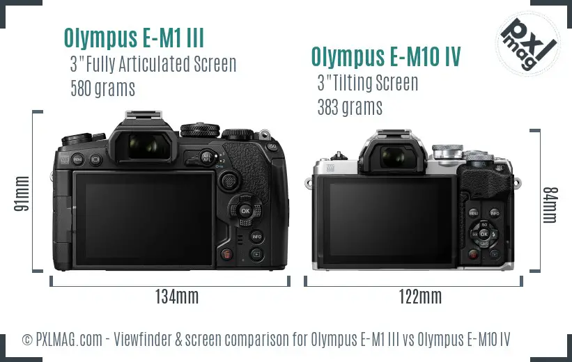 Olympus E-M1 III vs Olympus E-M10 IV Screen and Viewfinder comparison