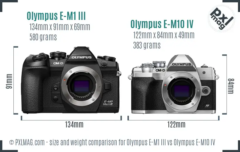Olympus E-M1 III vs Olympus E-M10 IV size comparison