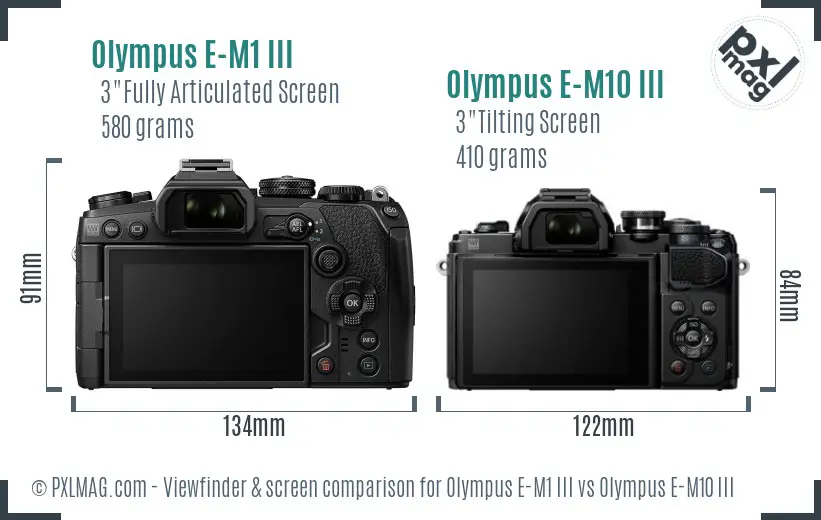 Olympus E-M1 III vs Olympus E-M10 III Screen and Viewfinder comparison