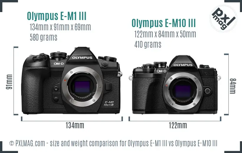 Olympus E-M1 III vs Olympus E-M10 III size comparison
